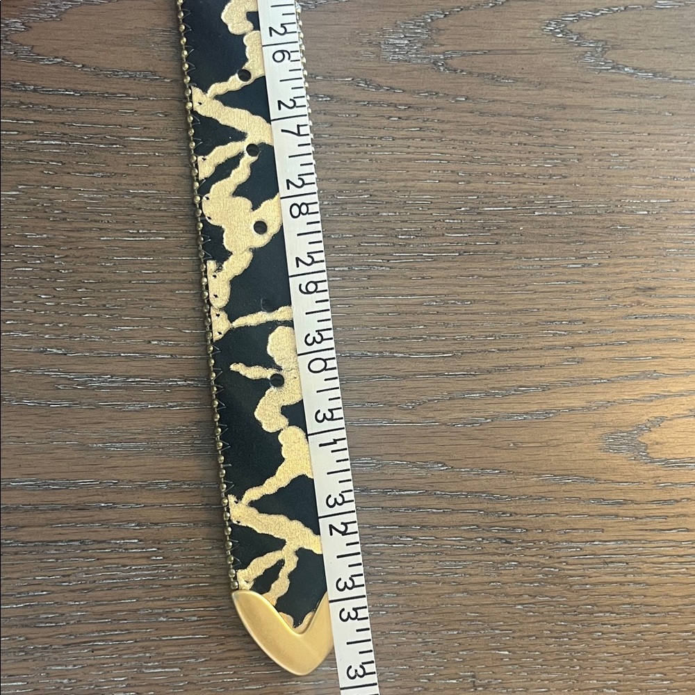 B.B.Simon Italian Leather Gold and Black Patterned Belt Size M - Picture 9 of 10
